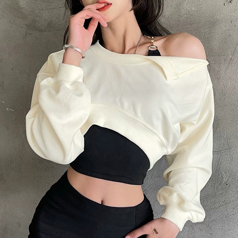 秋冬新款 甜酷復古掛脖吊帶外搭寬鬆顯瘦長袖兩件套辣妹上衣女秋