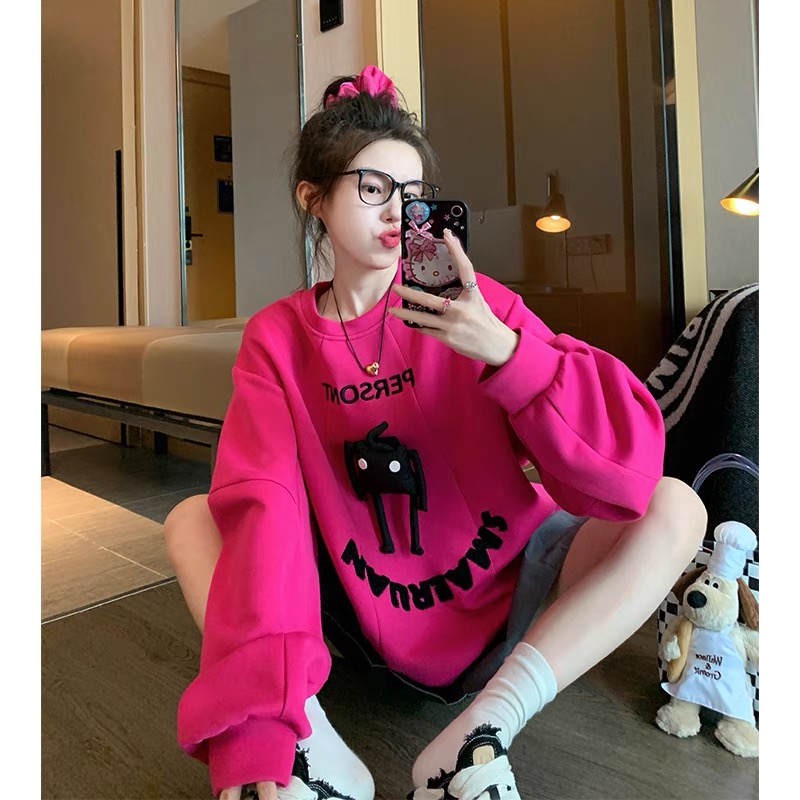 毛衣女春秋2023新款卡通潮牌高級感超好看重工套頭上衣