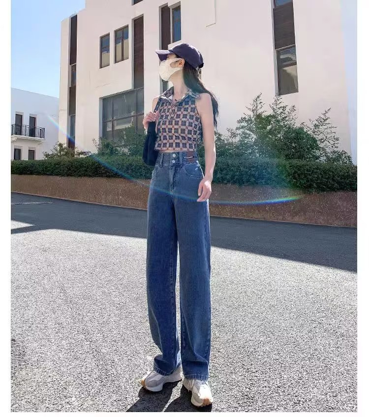 牛仔褲女直筒寬鬆高腰春秋季2023年新款小個子拖地窄版闊腿褲