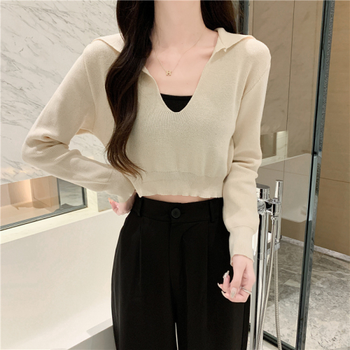 Design niche polo collar short slim fit bottoming sweater for women
