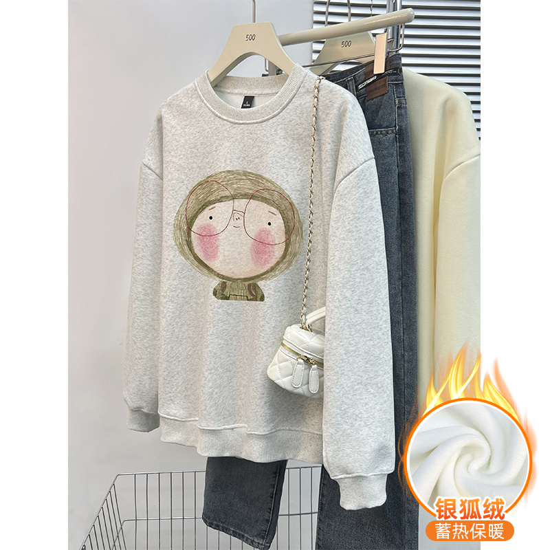 Chinese cotton composite silver fox velvet new autumn and winter loose round neck sweatshirt for women