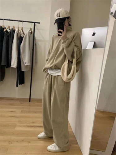 Fashion trendy suit for women in spring and autumn, casual sports, petite temperament, stand-up collar sweatshirt and sweatpants two-piece set