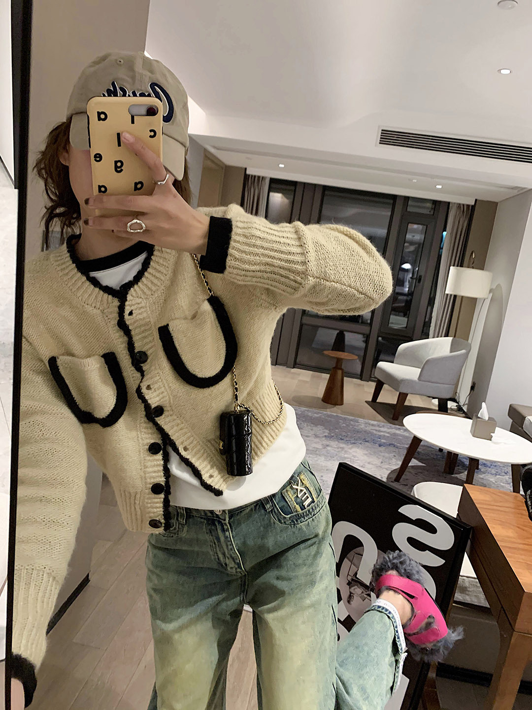 早秋甜美小香風口袋針織開衫韓版氣質簡約百搭寬鬆毛衣女外套上衣
