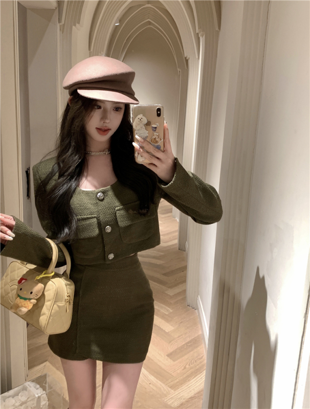 !  Korean style design slimming celebrity jacket high waist bag hip skirt small fragrant suit