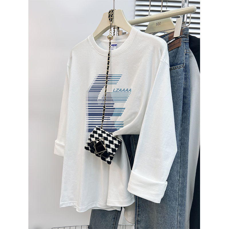 220g rear bag autumn new loose cotton printed bottoming long-sleeved T-shirt top