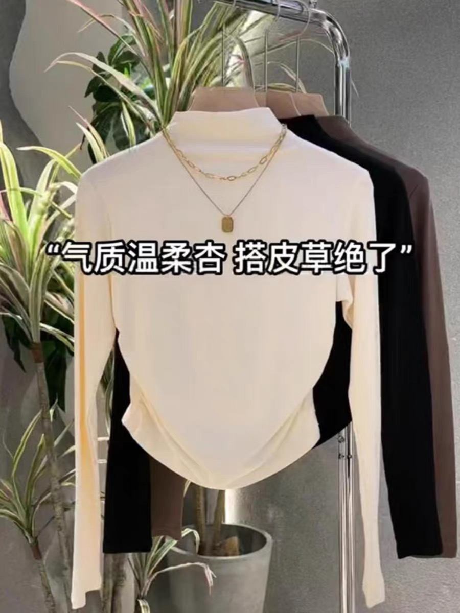 Half turtleneck bottoming shirt for women 2023 autumn and winter new style waist slimming design niche inner wear long-sleeved T-shirt top