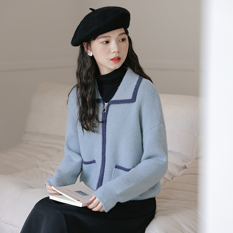 2023 Autumn Slim Korean Sweet Tops Women's Design Small Lapel Knitted Sweater Cardigan Jacket