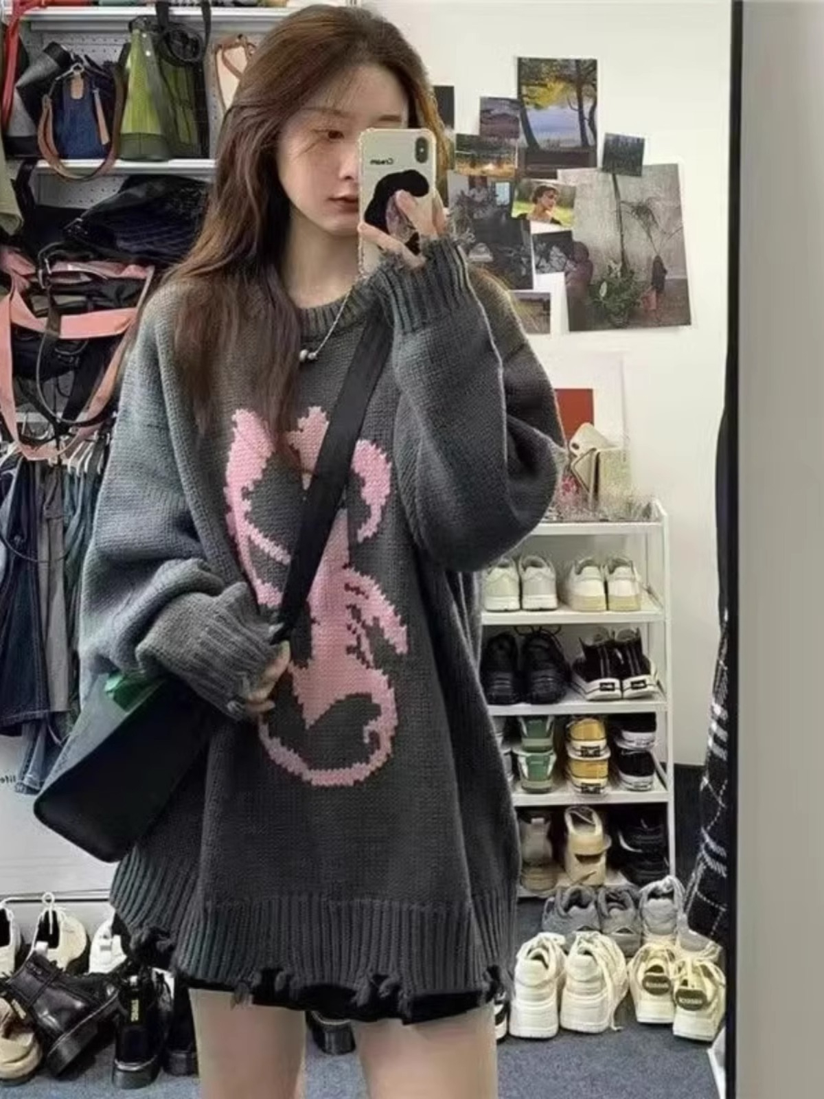 綿羊絨#高級感cityboy個性破洞毛衣男女秋冬ins寬鬆街頭小眾炸街