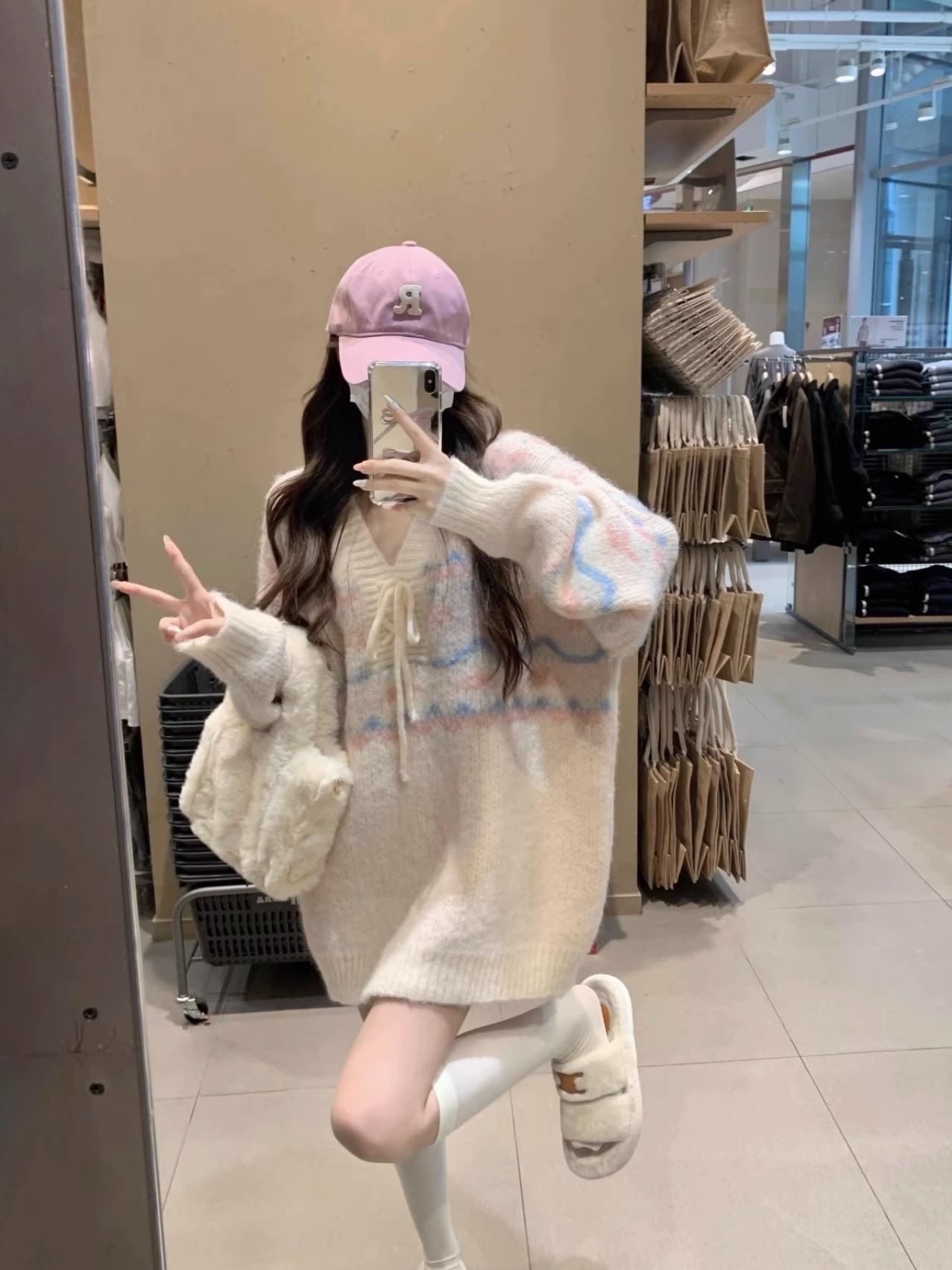 溫柔風氣質棉花糖復古拼色綁帶寬鬆套頭毛衣針織衫女甜美慵懶上衣