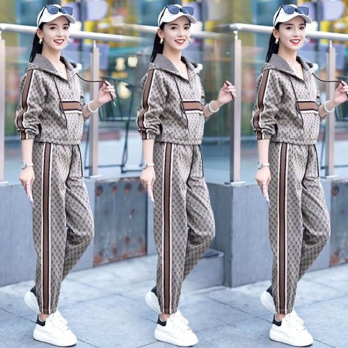 Fashionable Printed Hooded Early Autumn Suit Women's Two-piece Fashion Small Loose Western Style Sportswear