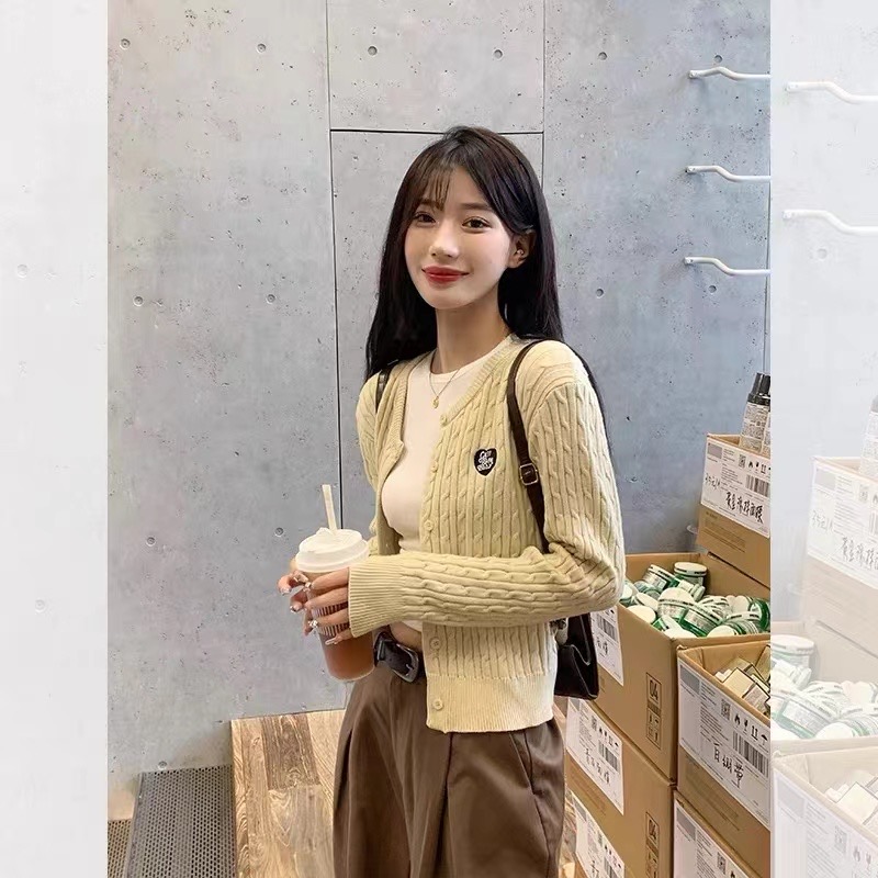 宋正恩麻花針織開衫外套女秋季穿搭高級感韓系獨特小上衣短款毛衣