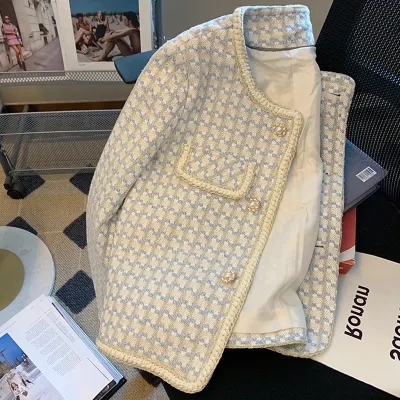 French style small fragrant houndstooth coat for women spring and autumn high-end jacket tops for small people 2023 new spring clothing