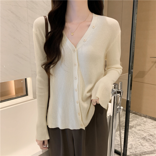 V-neck knitted cardigan jacket, thin, versatile outer top, sweater for women