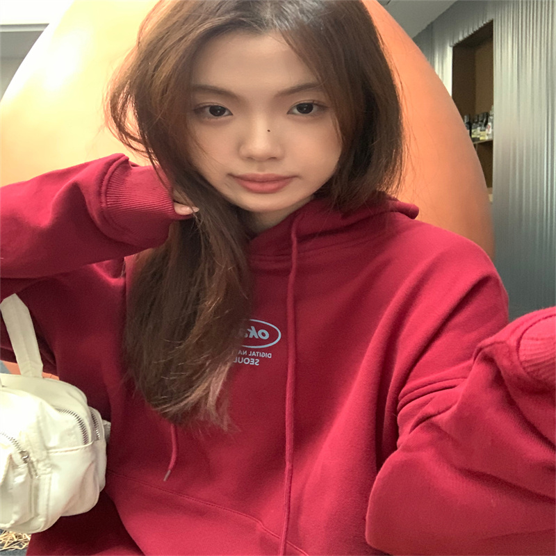 加絨加厚 字母印花連帽衛衣女新款寬鬆顯瘦慵懶休閒長袖上衣