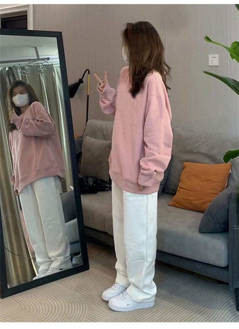 Pink hooded round neck sweatshirt for women in autumn and winter with niche design, plus velvet and thickened oversize breast-type tops