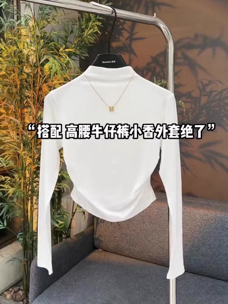 高領小眾設計感純色打底衫黑色T恤女2023新款獨特别致緊身上衣潮