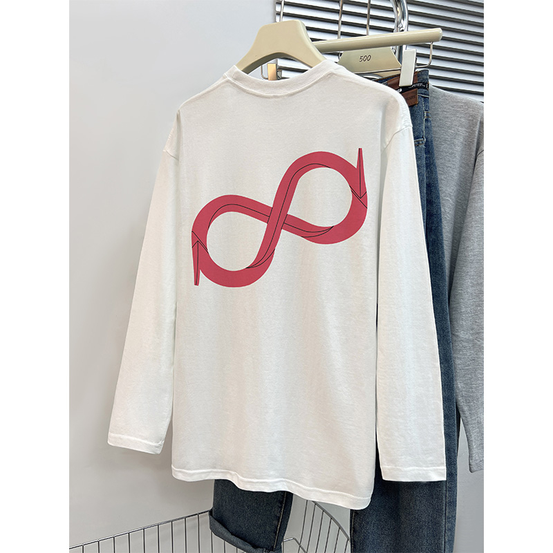 220g rear bag autumn new loose cotton printed bottoming long-sleeved T-shirt top