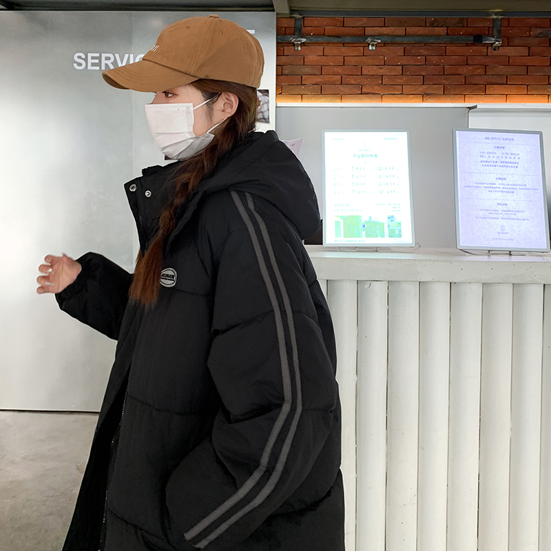 羽絨棉服女2023新款條紋學院風寬鬆百搭加厚麵包服外套ins潮