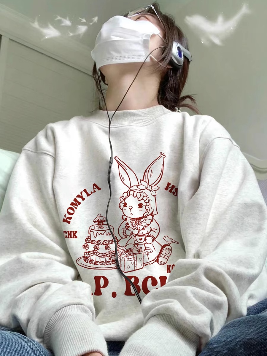 防棉華棉複合牛奶絲300克/銀狐絨400克圓領衛衣女