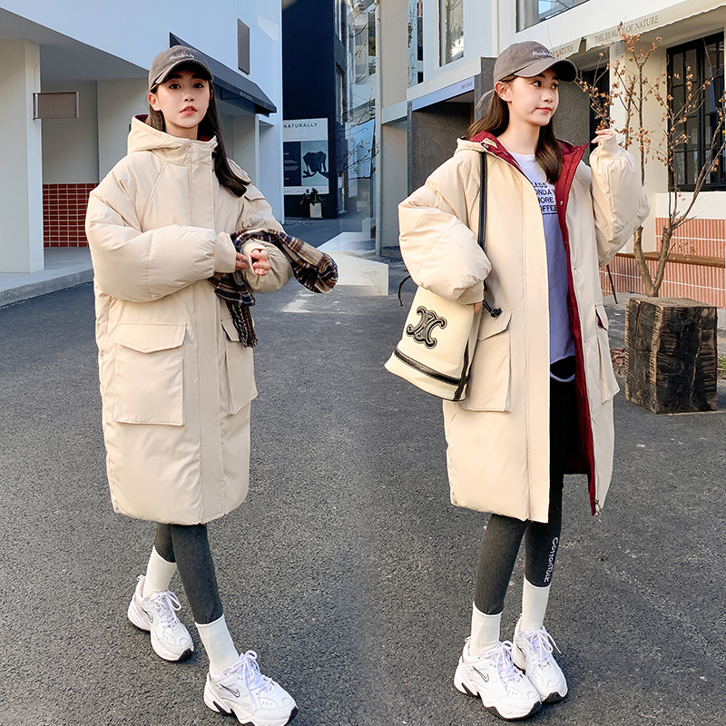 實拍羽絨棉服女中長款冬季韓版新款設計感口袋寬鬆大碼棉襖外套潮