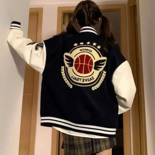 American trendy brand baseball uniform for women spring and autumn 2023 new Korean style hip-hop loose pu leather sleeve student bf jacket jacket