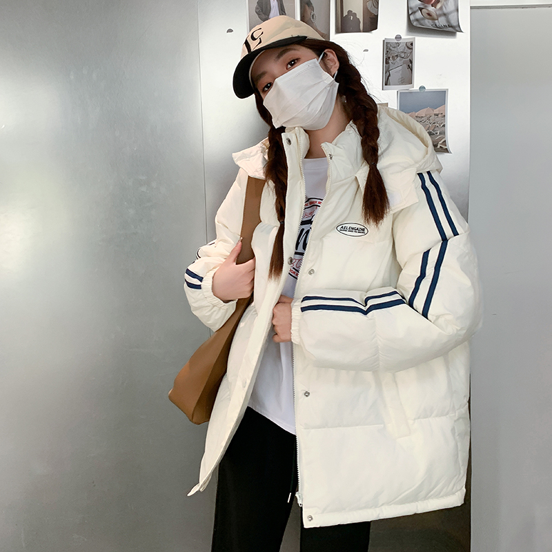 羽絨棉服女2023新款條紋學院風寬鬆百搭加厚麵包服外套ins潮