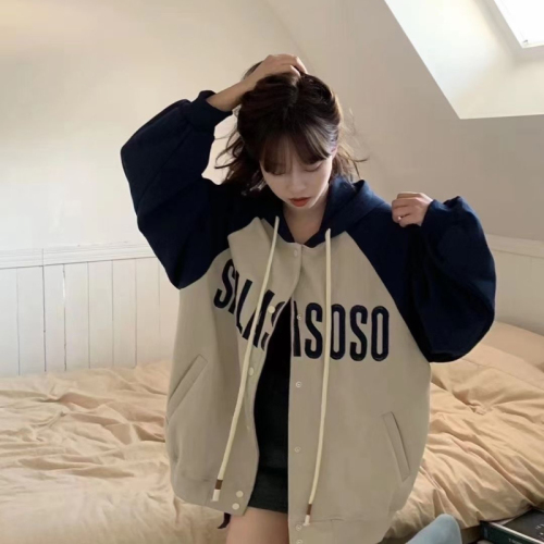 Design niche sweatshirt jacket women's spring and autumn Korean style loose bf lazy style thick early spring baseball uniform cardigan