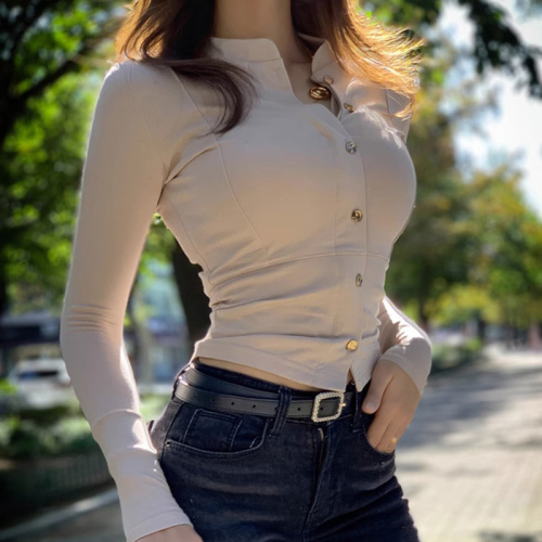 Official Photo New Women's Autumn and Winter Sexy Breast Revealing Versatile Tops Slim Fit and Plump Temperament Short Jacket