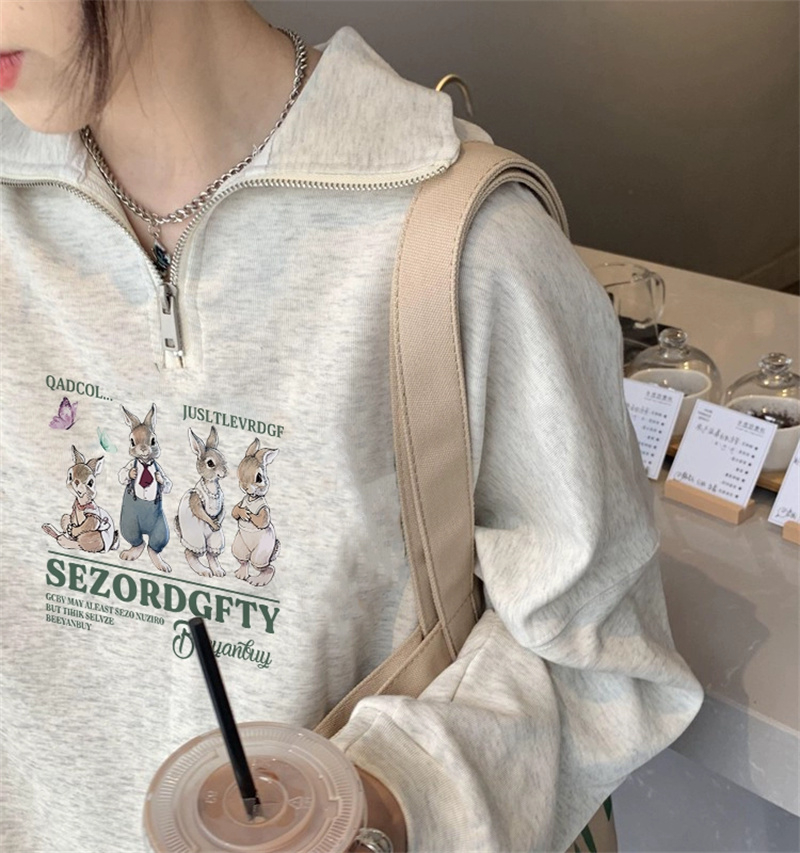 American polo collar sweatshirt for women spring and autumn 2023 new oversize top half zipper jacket for small people