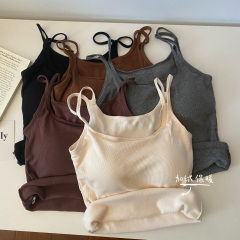 Autumn Hot Girl Sleeveless Underwear Top with Strapless Vest and Bra Pad for Back Support Short Top 