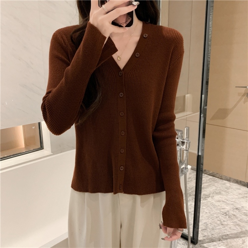 V-neck knitted cardigan jacket, thin, versatile outer top, sweater for women