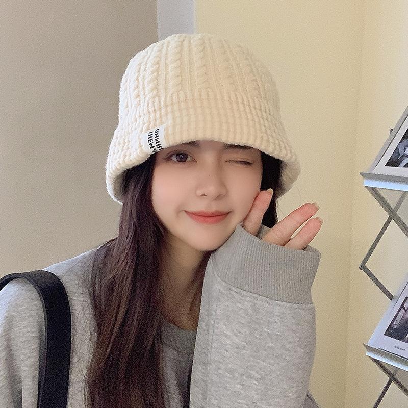 Hat Women's Autumn and Winter Knitted Fisherman Hat Korean Versatile Bucket Wool Hat Korean Version Warm Ear Protection Large Head Basin Hat