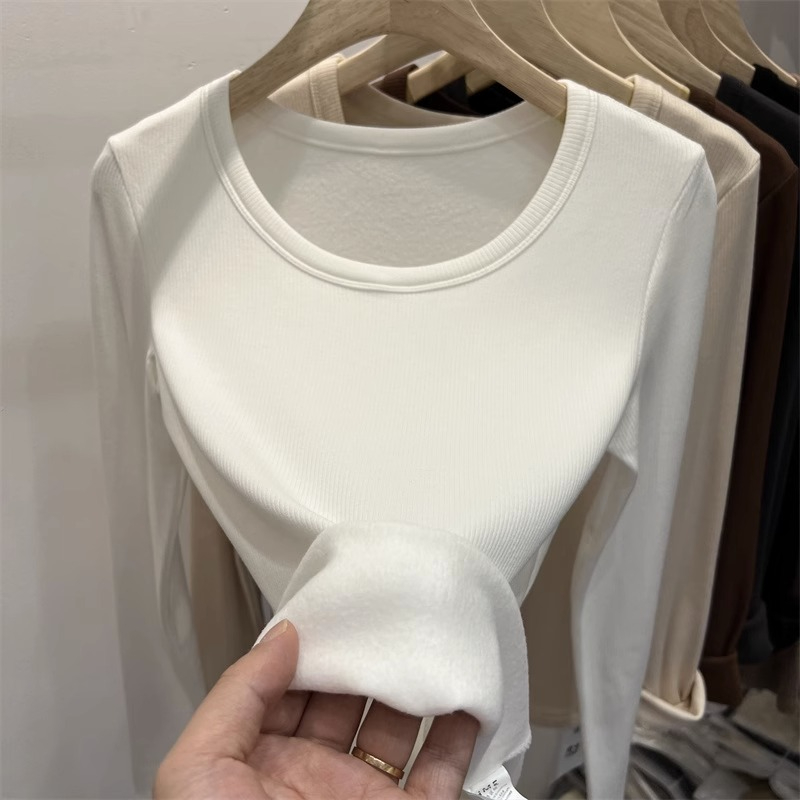德絨低領打底衫女秋冬內搭修身顯瘦百搭加厚薄絨保暖長袖t恤上衣