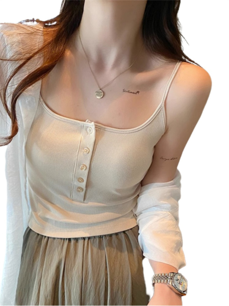 帶胸墊吊帶女內搭夏季外穿打底背心美背內衣文胸一體上衣2023新款