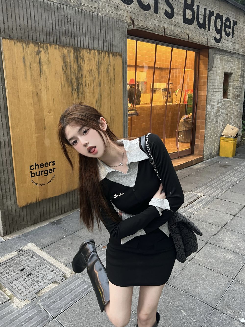 Three-label lazy style design suit for women, patchwork long-sleeved top + high-waisted skirt