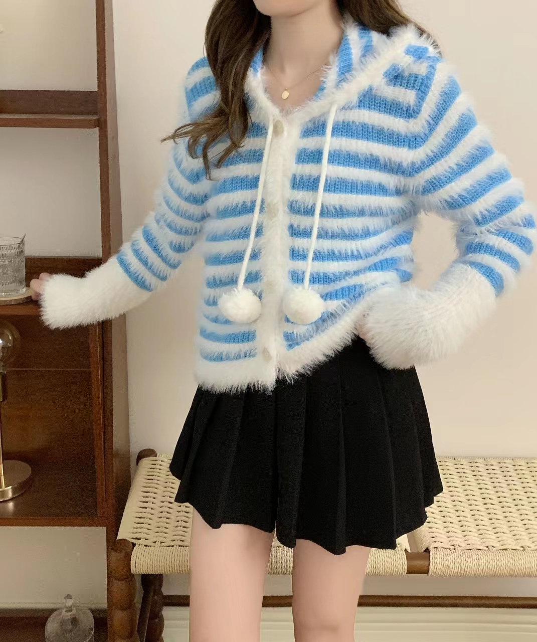 仿貂絨20***紋針織衫女秋季新款多巴胺穿搭長袖開衫上衣
