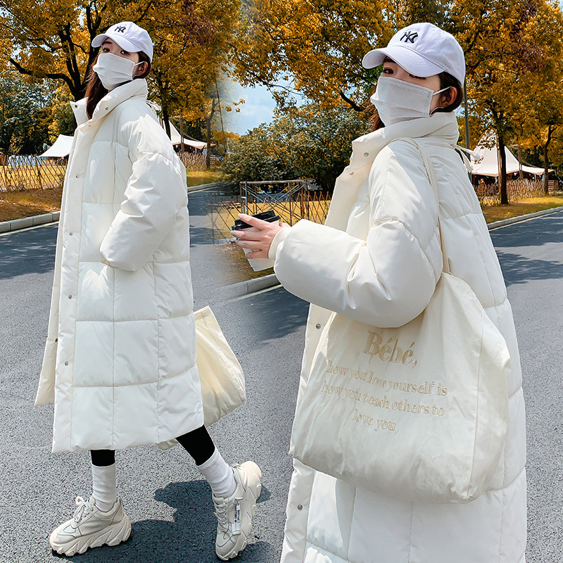 實拍2023新款情侶羽絨棉服女中長款寬鬆學生過膝加厚麵包服外套潮