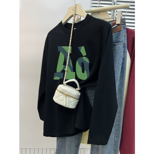 220g rear bag autumn new loose cotton printed bottoming long-sleeved T-shirt top