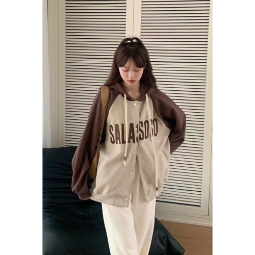 Design niche sweatshirt jacket women's spring and autumn Korean style loose bf lazy style thick early spring baseball uniform cardigan