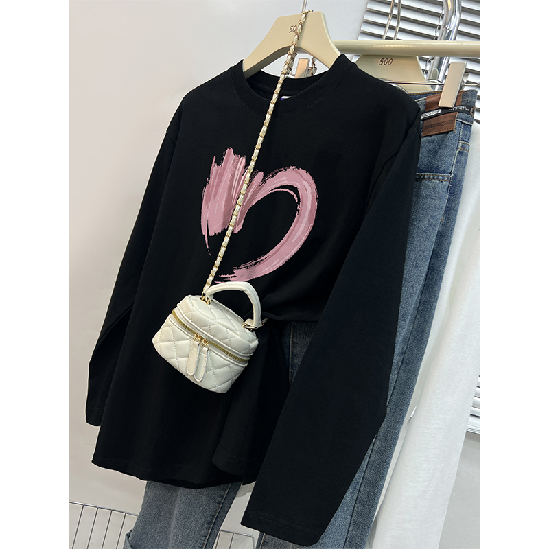 220g rear bag autumn new loose cotton printed bottoming long-sleeved T-shirt top