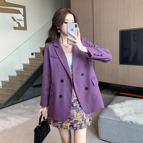  new fashionable and high-end purple suit jacket + cat print A-line skirt suit