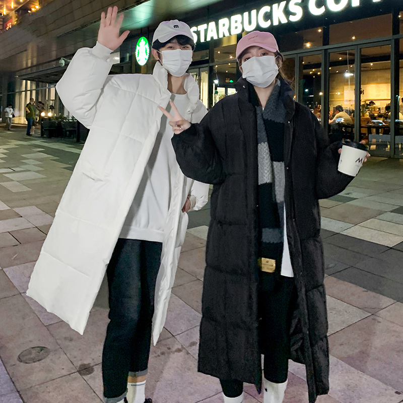 實拍2023新款情侶羽絨棉服女中長款寬鬆學生過膝加厚麵包服外套潮