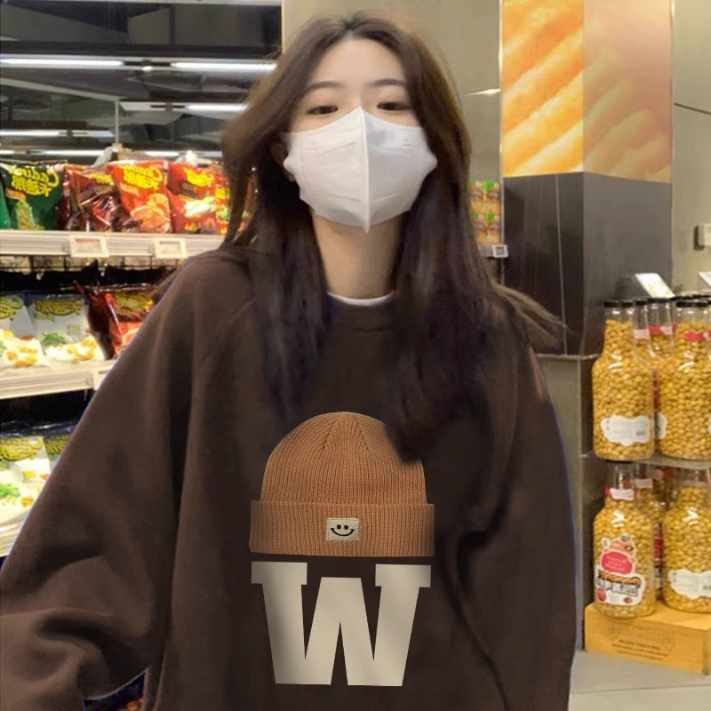 American retro round neck sweatshirt for women spring and autumn 2023 new style small loose lazy style oversize top trendy