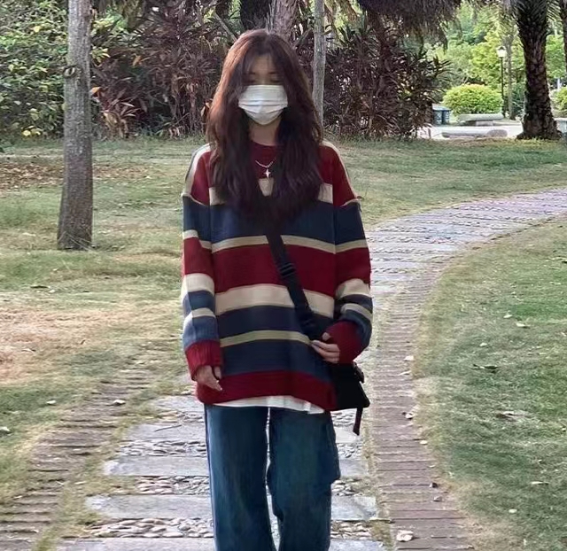 Original quality thickened large version loose three-strand cashmere autumn and winter crew neck sweater
