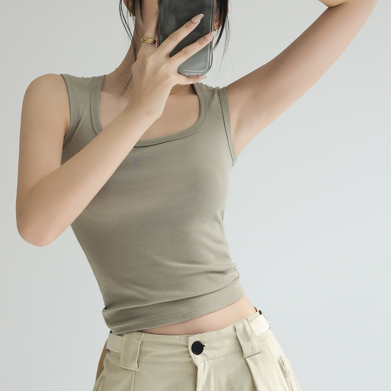 2023年夏季純棉U型吊帶背心女內搭時尚外穿t恤修身顯瘦打底上衣