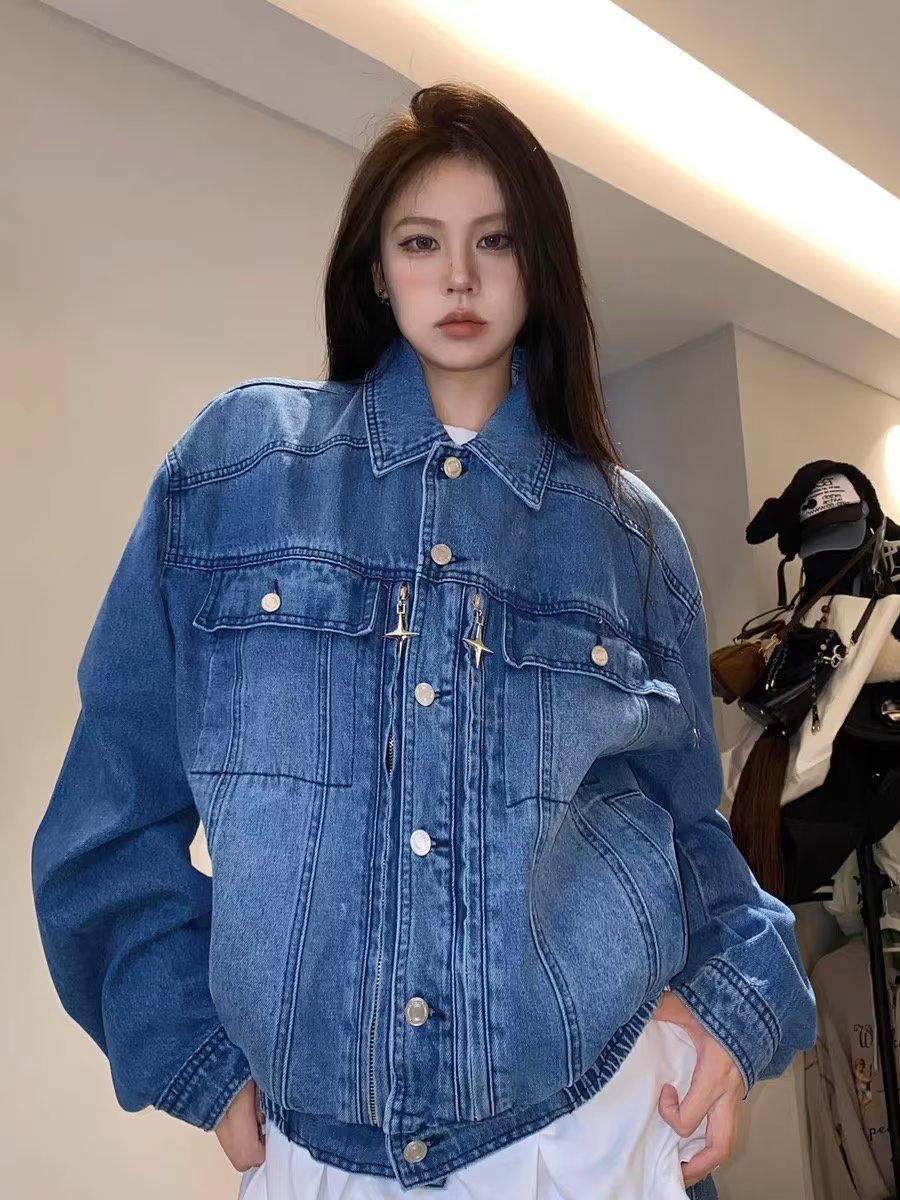 2023新款日系復古做舊牛仔夾克女潮牌街頭寬鬆休閒百搭外套