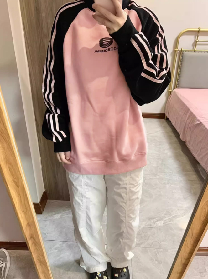 後包領不起球配棉螺口 仿棉華棉複合310剋薄款衛衣女圓領印花