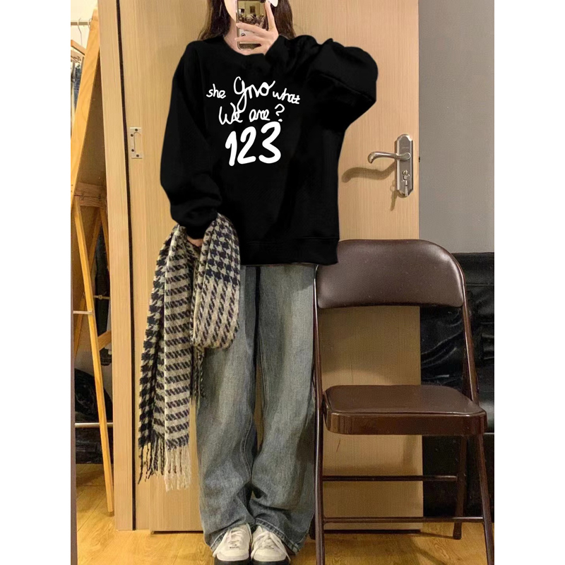 防棉華棉複合牛奶絲300克/銀狐絨400克圓領衛衣女