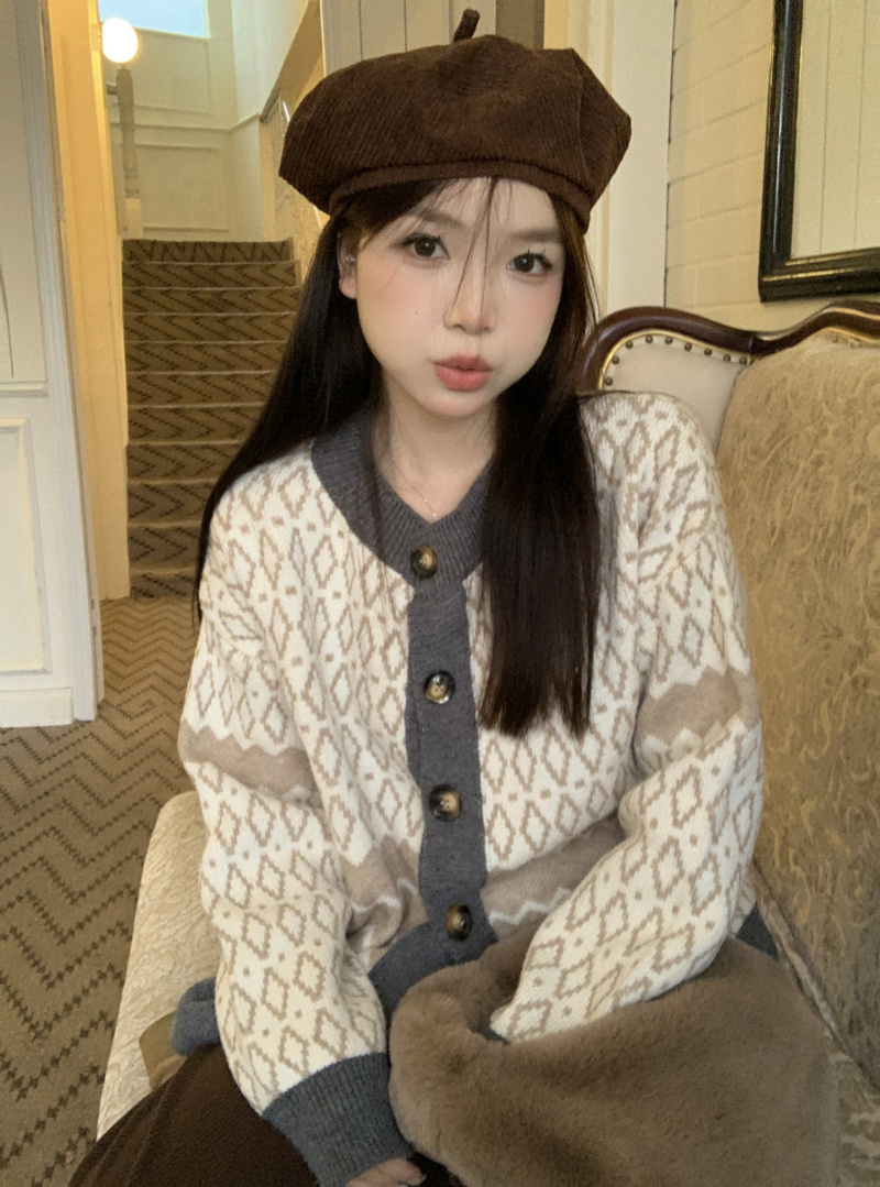 實拍 復古百搭毛衣2023冬新款森系設計感小眾軟糯開衫外套女