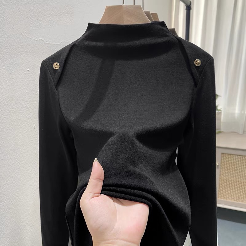 半高領長袖修身萬能打底衫女春秋冬內搭新款小衫高檔洋氣黑色上衣
